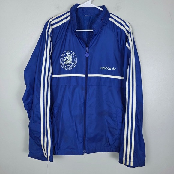 Vintage 1989 Boston Marathon Adidas Dash Windbreaker BAA Jacket Mens Blue